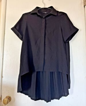 Ruti Black Women's Asymmetric Short Sleeve Blouse Sheer Small/XS